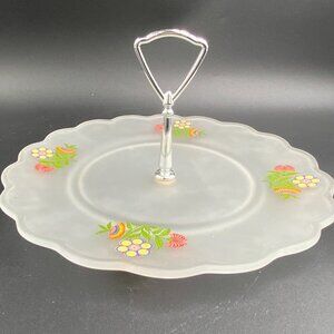 Vtg Westmoreland Glass Satin White Tidbit Dish Andrea West Hand Painted Floral